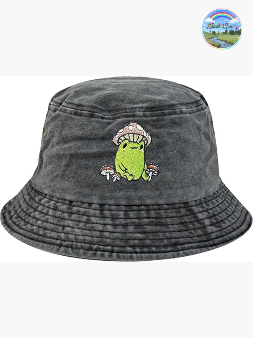 Embroidered Frog with Mushroom Cotton Bucket Hat Unisex Hiking